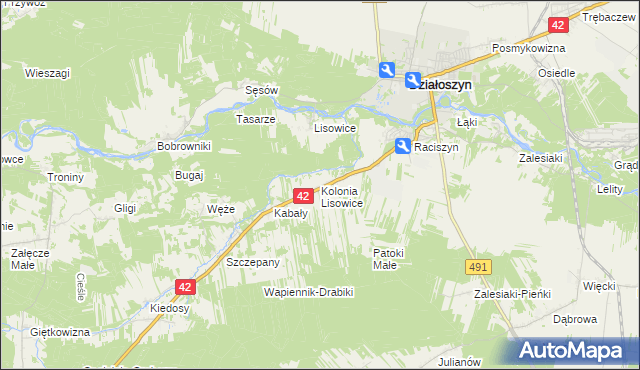 mapa Lisowice-Kolonia, Lisowice-Kolonia na mapie Targeo