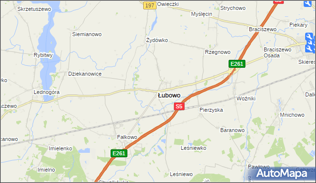 mapa Łubowo powiat gnieźnieński, Łubowo powiat gnieźnieński na mapie Targeo