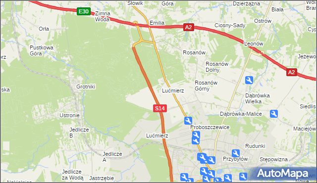 mapa Lućmierz-Las, Lućmierz-Las na mapie Targeo