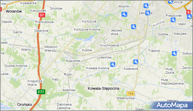 mapa Ludwinów gmina Kowala, Ludwinów gmina Kowala na mapie Targeo