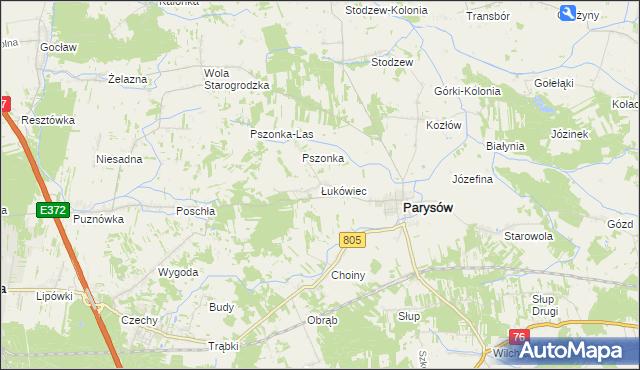 mapa Łukówiec gmina Parysów, Łukówiec gmina Parysów na mapie Targeo