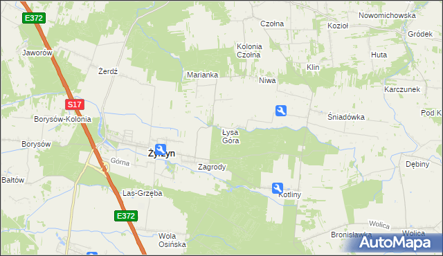 mapa Łysa Góra gmina Baranów, Łysa Góra gmina Baranów na mapie Targeo