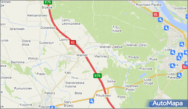 mapa Machnacz gmina Brześć Kujawski, Machnacz gmina Brześć Kujawski na mapie Targeo