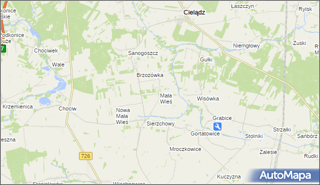 mapa Mała Wieś gmina Cielądz, Mała Wieś gmina Cielądz na mapie Targeo