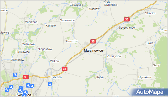 mapa Marcinowice powiat świdnicki, Marcinowice powiat świdnicki na mapie Targeo