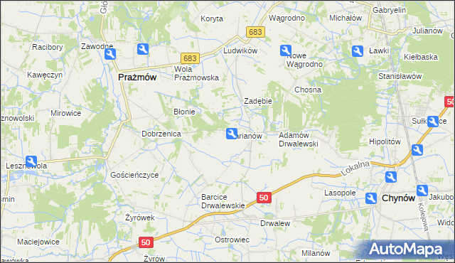 mapa Marianów gmina Chynów, Marianów gmina Chynów na mapie Targeo