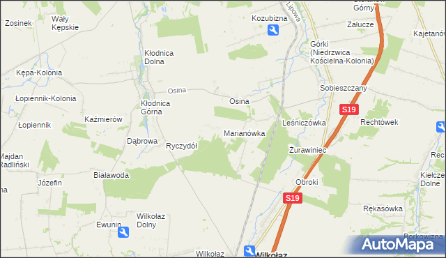 mapa Marianówka gmina Wilkołaz, Marianówka gmina Wilkołaz na mapie Targeo