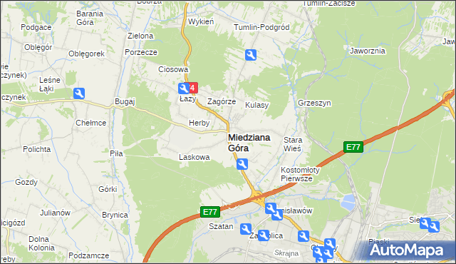 mapa Miedziana Góra powiat kielecki, Miedziana Góra powiat kielecki na mapie Targeo