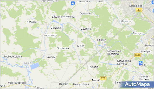 mapa Mińce, Mińce na mapie Targeo