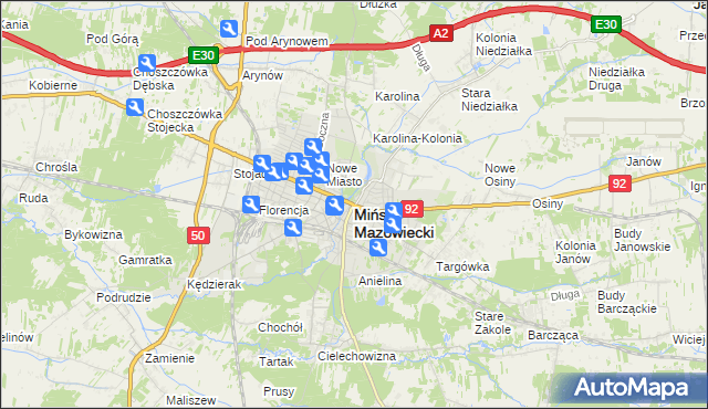 mapa Mińsk Mazowiecki, Mińsk Mazowiecki na mapie Targeo