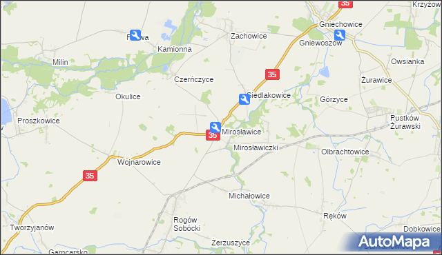 mapa Mirosławice gmina Sobótka, Mirosławice gmina Sobótka na mapie Targeo