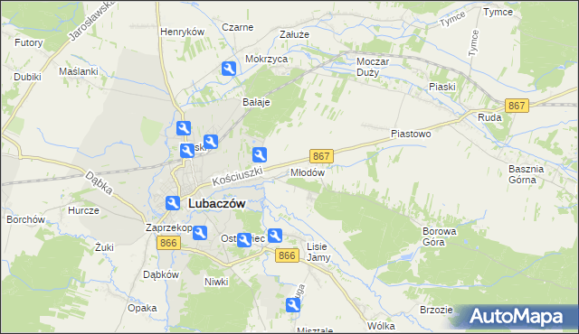 mapa Młodów gmina Lubaczów, Młodów gmina Lubaczów na mapie Targeo