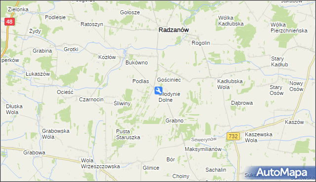 mapa Młodynie Dolne, Młodynie Dolne na mapie Targeo