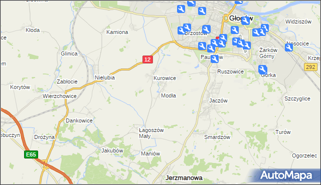 mapa Modła gmina Jerzmanowa, Modła gmina Jerzmanowa na mapie Targeo