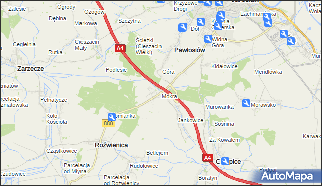 mapa Mokra gmina Roźwienica, Mokra gmina Roźwienica na mapie Targeo