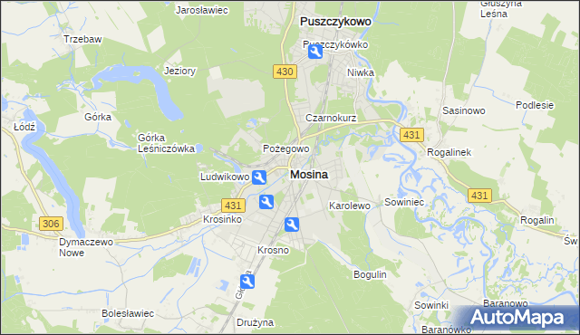 mapa Mosina powiat poznański, Mosina powiat poznański na mapie Targeo