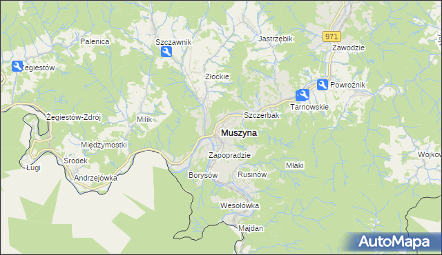 mapa Muszyna, Muszyna na mapie Targeo
