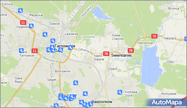 mapa Nakło Śląskie, Nakło Śląskie na mapie Targeo