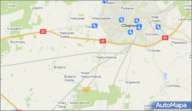 mapa Nieżychowice, Nieżychowice na mapie Targeo