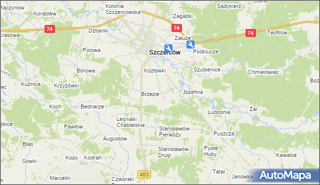 mapa Niwy gmina Szczerców, Niwy gmina Szczerców na mapie Targeo