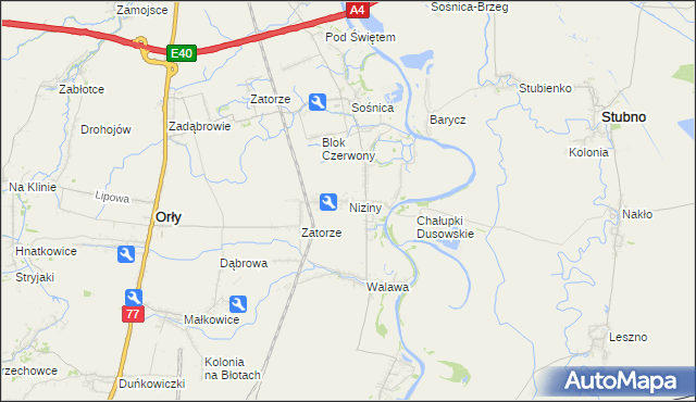 mapa Niziny gmina Orły, Niziny gmina Orły na mapie Targeo