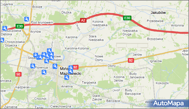mapa Nowe Osiny, Nowe Osiny na mapie Targeo