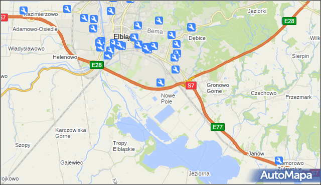 mapa Nowe Pole gmina Elbląg, Nowe Pole gmina Elbląg na mapie Targeo