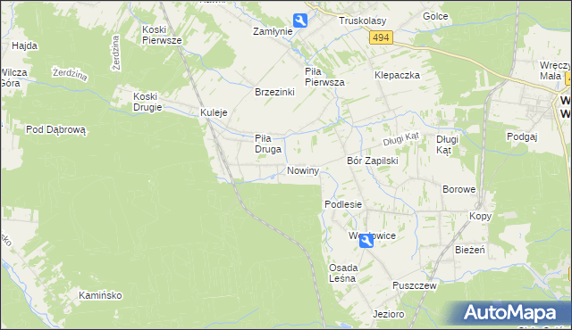 mapa Nowiny gmina Wręczyca Wielka, Nowiny gmina Wręczyca Wielka na mapie Targeo