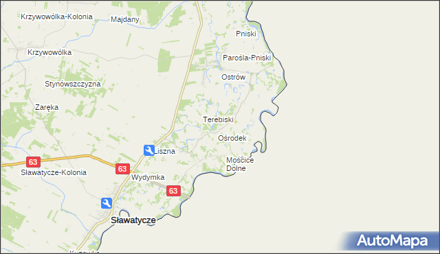 mapa Nowosiółki gmina Sławatycze, Nowosiółki gmina Sławatycze na mapie Targeo