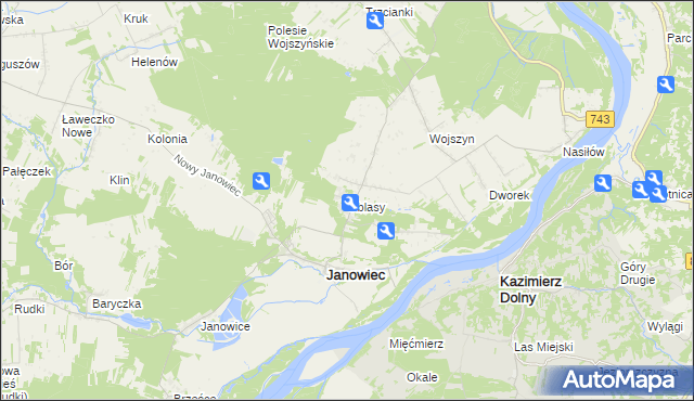mapa Oblasy gmina Janowiec, Oblasy gmina Janowiec na mapie Targeo