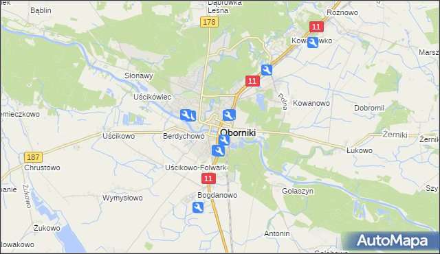 mapa Oborniki, Oborniki na mapie Targeo