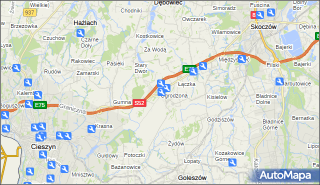 mapa Ogrodzona gmina Dębowiec, Ogrodzona gmina Dębowiec na mapie Targeo