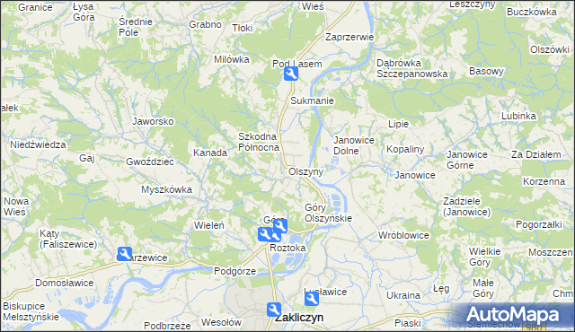 mapa Olszyny gmina Wojnicz, Olszyny gmina Wojnicz na mapie Targeo