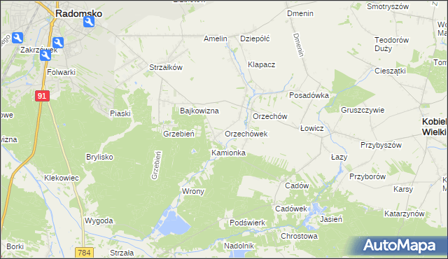 mapa Orzechówek gmina Kobiele Wielkie, Orzechówek gmina Kobiele Wielkie na mapie Targeo