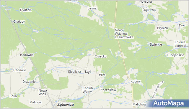 mapa Osiecko gmina Zębowice, Osiecko gmina Zębowice na mapie Targeo