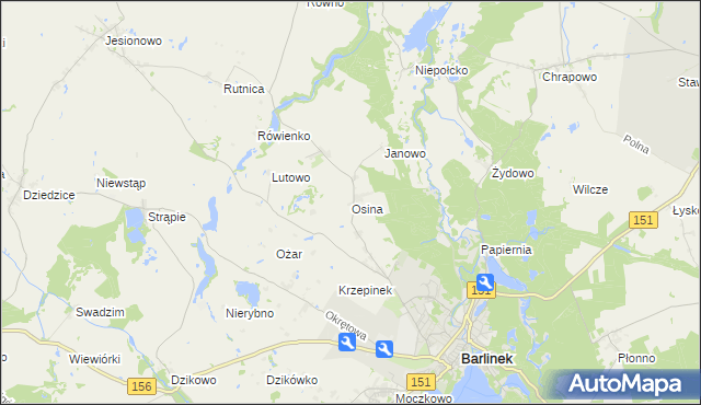 mapa Osina gmina Barlinek, Osina gmina Barlinek na mapie Targeo