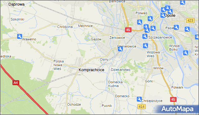 mapa Osiny gmina Komprachcice, Osiny gmina Komprachcice na mapie Targeo