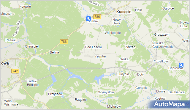 mapa Ostrów gmina Krasocin, Ostrów gmina Krasocin na mapie Targeo