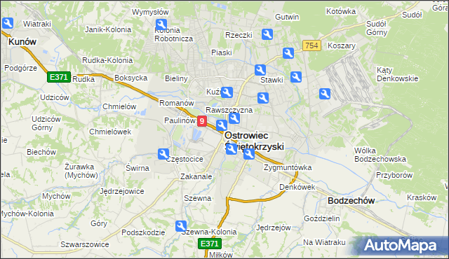 mapa Ostrowiec Świętokrzyski, Ostrowiec Świętokrzyski na mapie Targeo