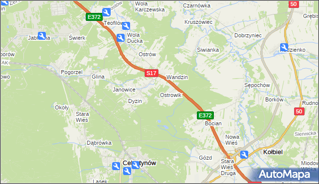 mapa Ostrowik gmina Celestynów, Ostrowik gmina Celestynów na mapie Targeo