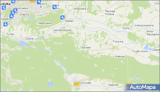 mapa Ostrowik gmina Poświętne, Ostrowik gmina Poświętne na mapie Targeo