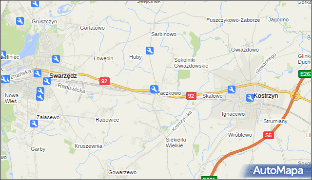 mapa Paczkowo gmina Swarzędz, Paczkowo gmina Swarzędz na mapie Targeo