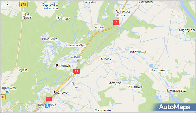 mapa Parkowo gmina Rogoźno, Parkowo gmina Rogoźno na mapie Targeo