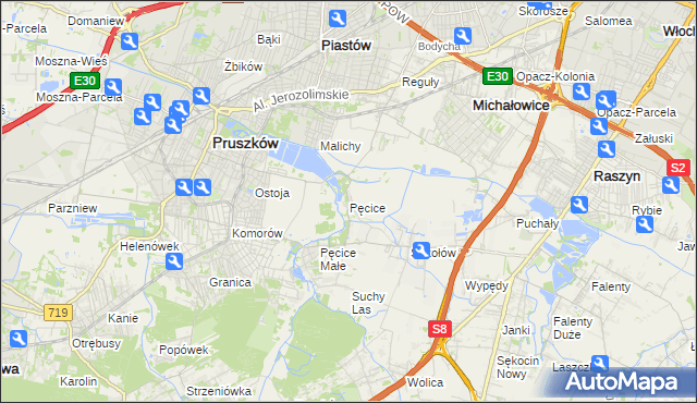 mapa Pęcice, Pęcice na mapie Targeo