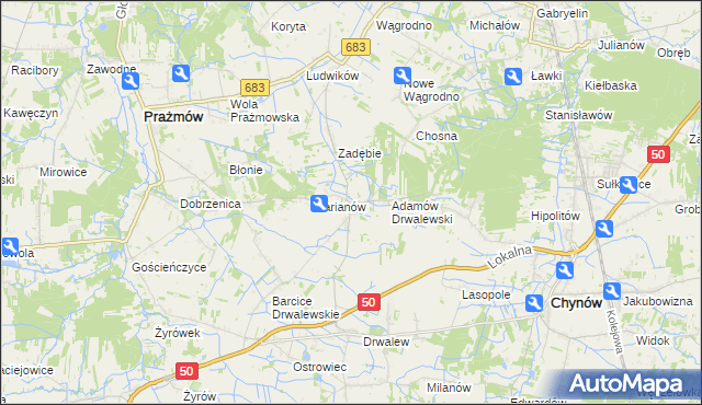 mapa Pieczyska gmina Chynów, Pieczyska gmina Chynów na mapie Targeo