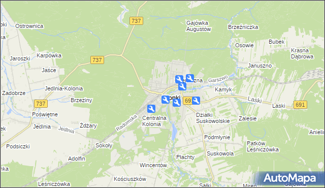 mapa Pionki, Pionki na mapie Targeo