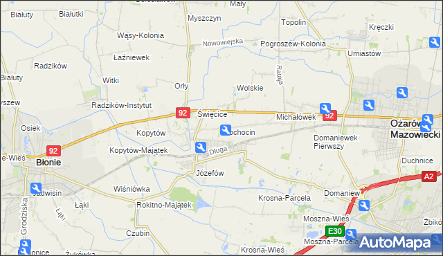 mapa Płochocin gmina Ożarów Mazowiecki, Płochocin gmina Ożarów Mazowiecki na mapie Targeo