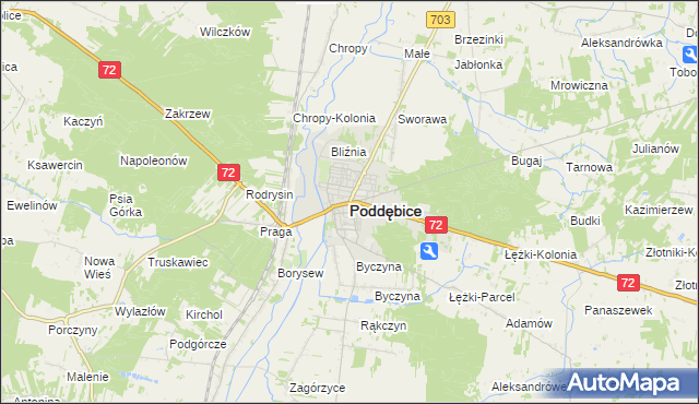 mapa Poddębice, Poddębice na mapie Targeo