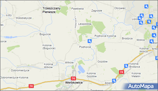 mapa Podhorce gmina Werbkowice, Podhorce gmina Werbkowice na mapie Targeo
