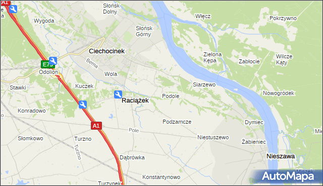 mapa Podole gmina Raciążek, Podole gmina Raciążek na mapie Targeo